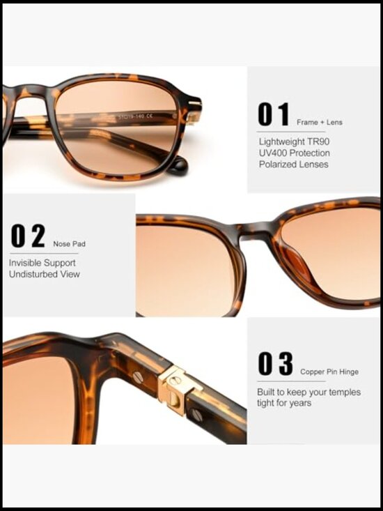 Polarized Sunglasses for Men Women Retro Square UV400 Protection TR Frame main image 4